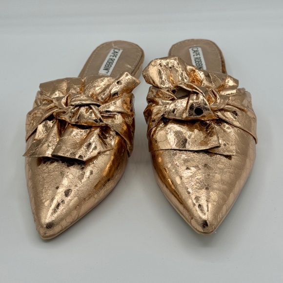 Cape Robbin | Vegan Metallic Rose Gold Knotted Pointed Toe Slip On Flats Mules - Picture 4 of 13
